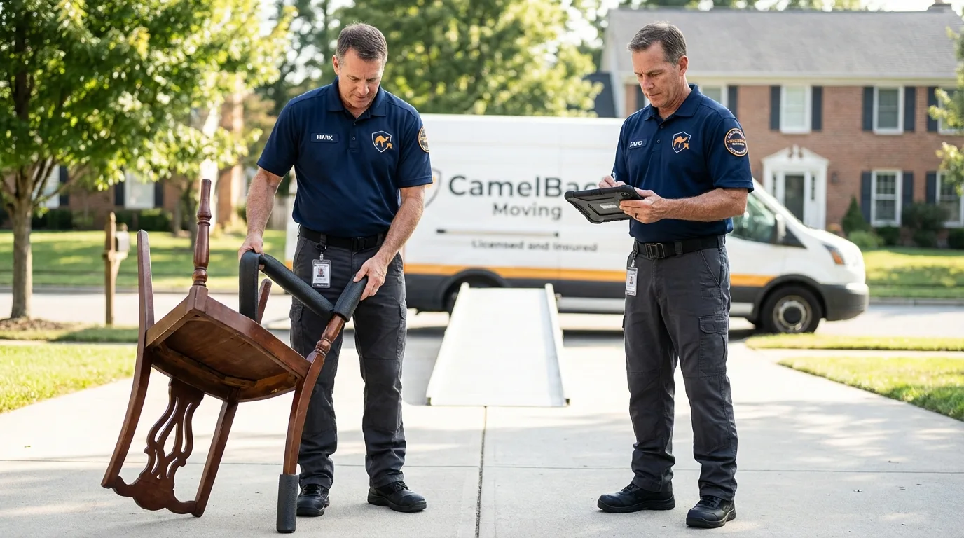 Movers inspecting furniture for damage prevention before loading in Harriman, TN