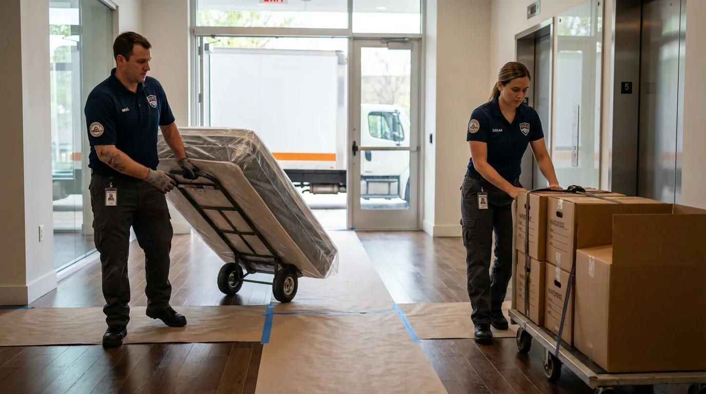 Professional apartment movers loading elevator in Harriman, TN