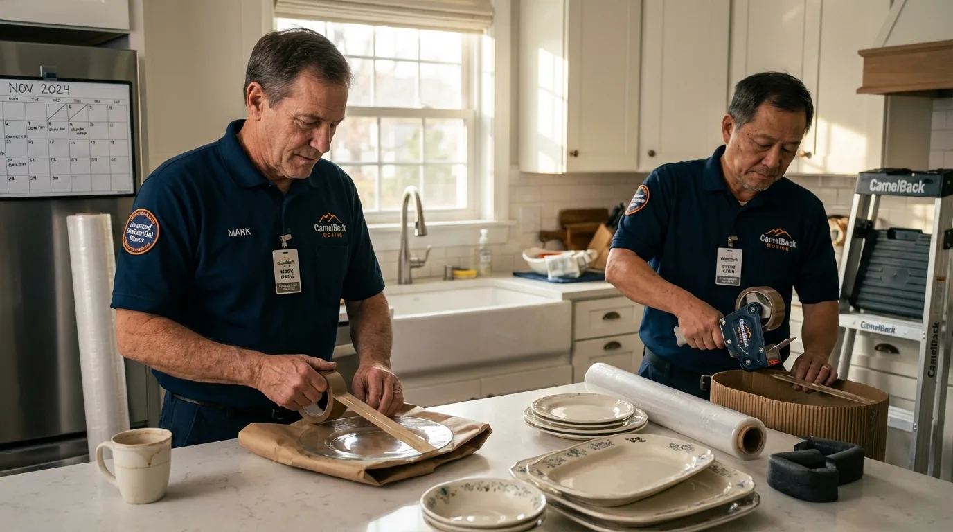 Professional crew packing kitchen dishware in Harriman, TN